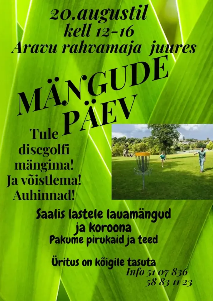 Mängude päev Aravul: discgolf ja pereüritused 20. augustil